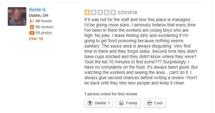 A bad review as a result of teen workers