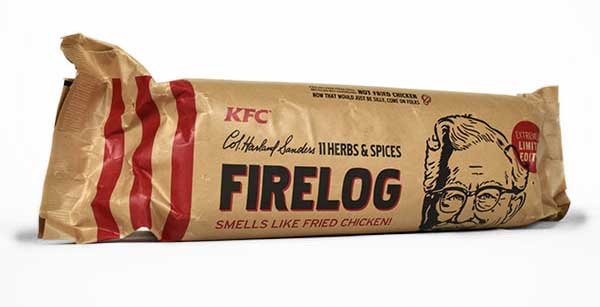 Please do not attempt to eat the KFC fried chicken-scented firelog.