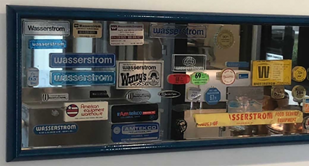 Rodney Wasserstrom's sticker logo collection from his childhood bedroom mirror