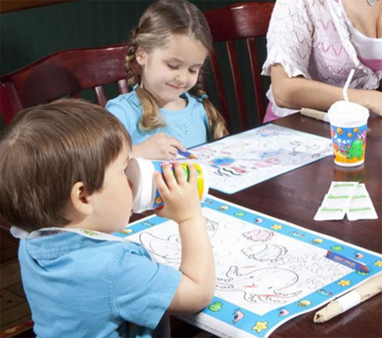 You need to be prepared with things like bibs and cups with lids.