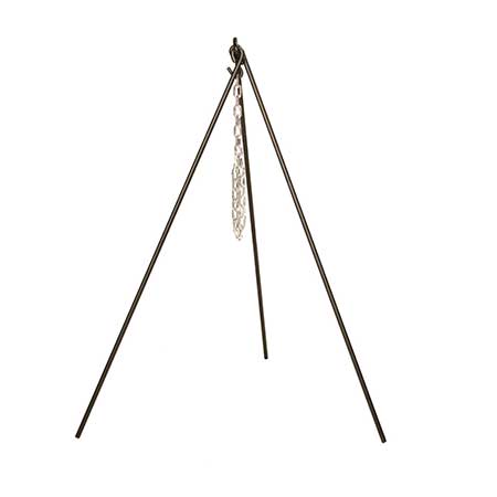For the campfire, try this Camp Dutch Oven 43-1/2" Tripod With Chain from Lodge Manufacturing.
