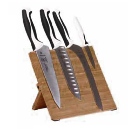 A standalone magnetic knife block like this one from Mercer Culinary can be a great way to keep your counters safe and organized.