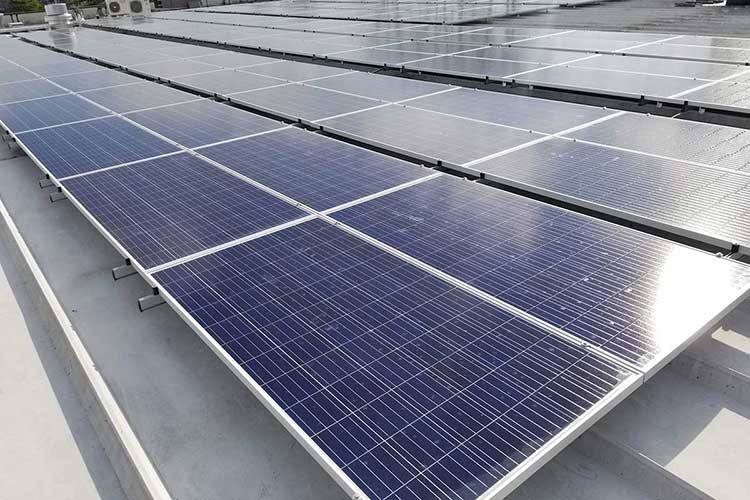 Solar panels installed on the roof of the Wasserstrom building supply about a third of the building's energy needs. 