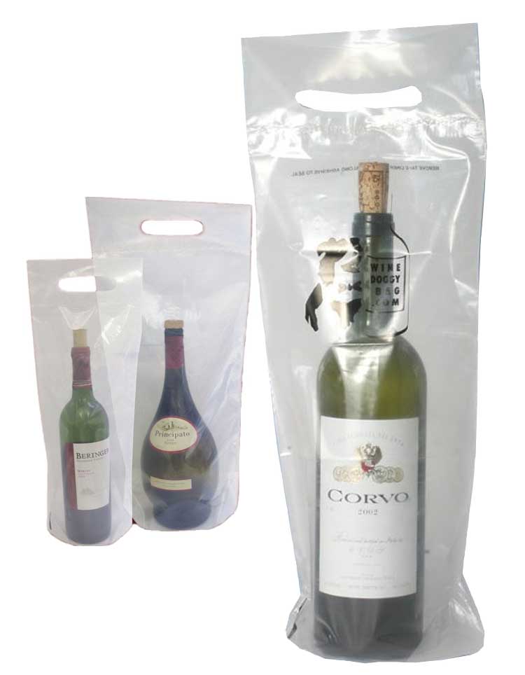 Wine bags for delivery & takeout feature a reinforced handle and a tamper-evident adhesive seal.