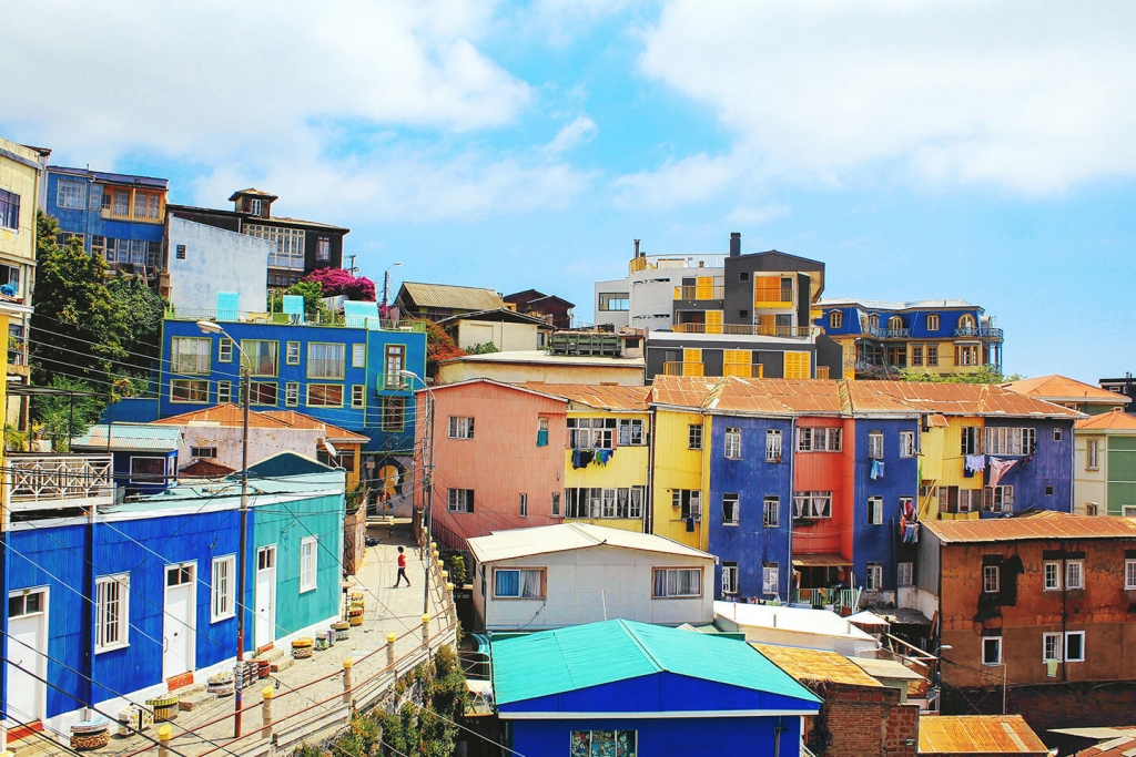 A beautiful day in San Miguel, Chile. San Miguel is home to Museo a Cielo Abierto, a stunning open-air musem.