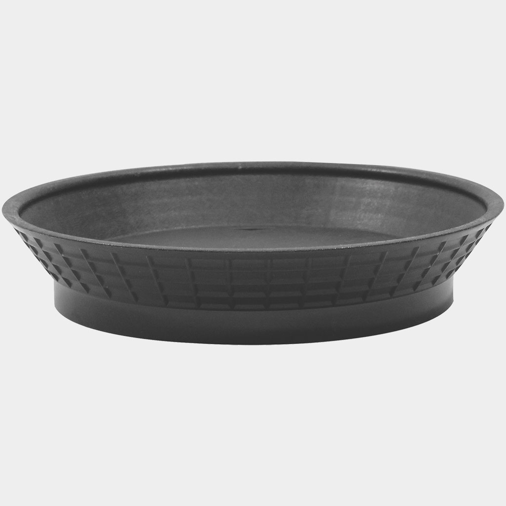 Black dinner platter with base by Tablecraft. 