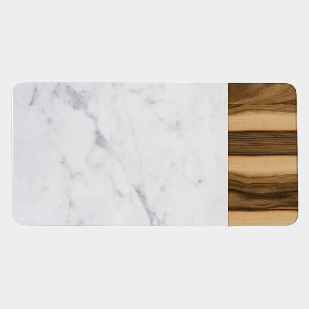 Sierra faux-hickory wood and marble serving board by Elite Global Solutions.