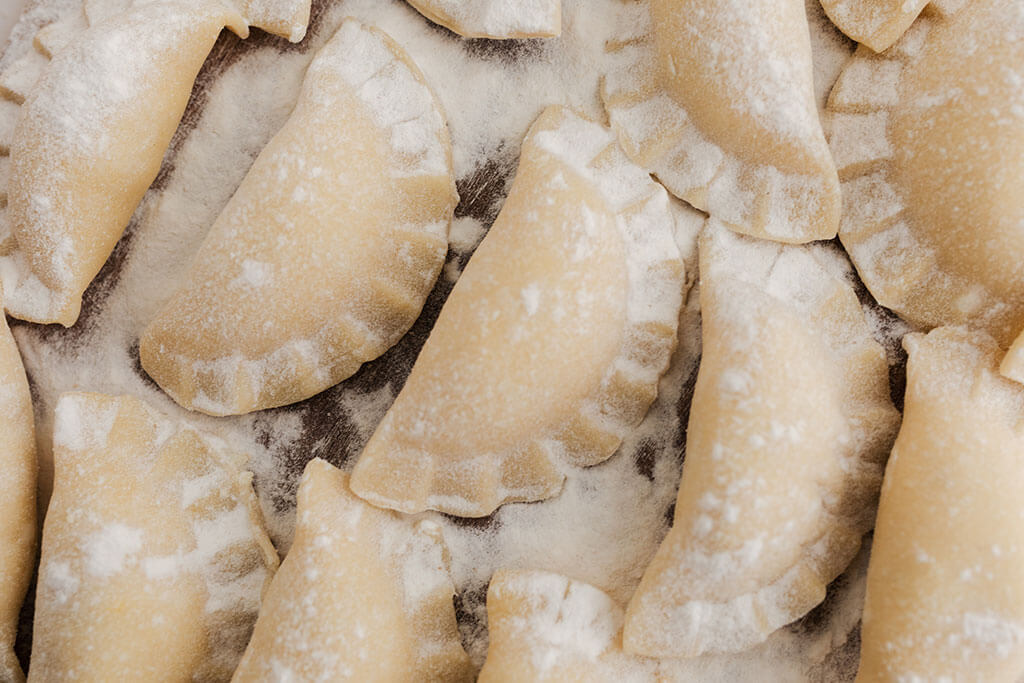 Delicious pierogies ready to be boiled.