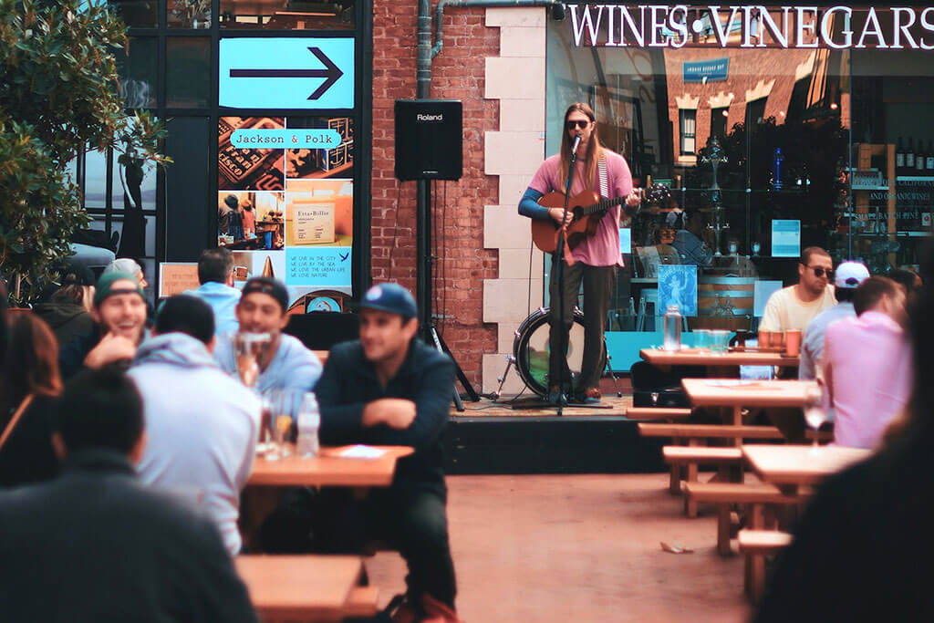 San Francisco Outdoor Dining San Francisco residents and visitors enjoying themselves on a parklet.