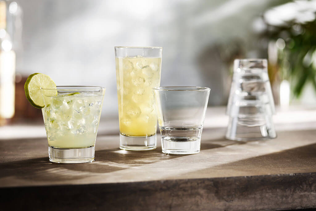 Endeavor glasses by Libbey Endeavor by Libbey is designed for durable stacking to maximize your space. Endeavor’s heavy sham contrasts with an avant-garde shape to add style and stability to your bar or restaurant. For spirits served neat, the small-capacity rocks glass is a perfect choice.