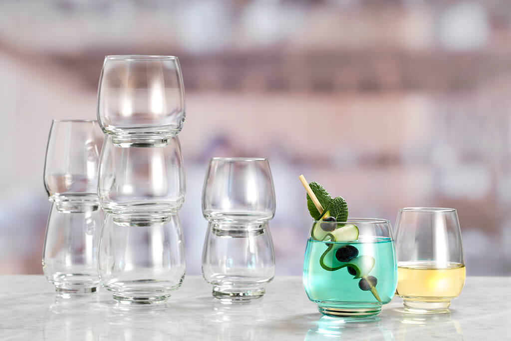 Orbital glasses by Libbey have stackable, space-saving designs that serve up convenient class.