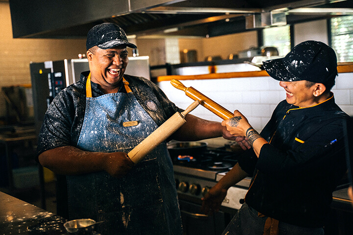 Two works have a rolling pin frolic in the BOH.