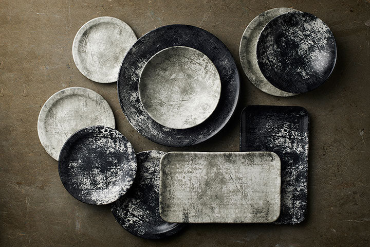 Industrial minimalist urban dinnerware line. 