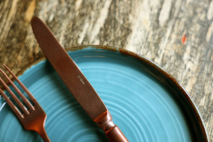 Copper flatware.