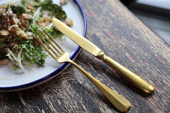 Gold flatware for Fresh Farmhouse design concepts.