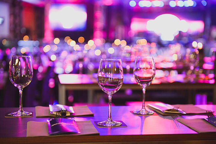 Purple is popular for night venues.