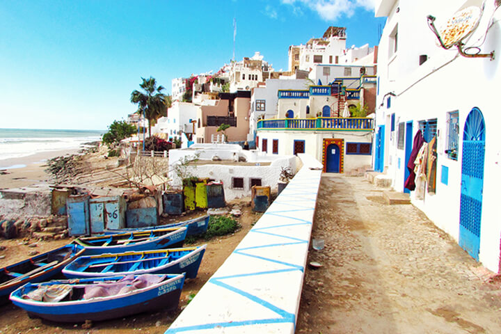 Not all of Morocco is desert. Here we have the fishing village of Taghazout, Morocco on the Atlantic coast of Africa. 