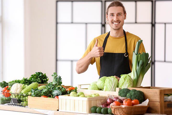 A man lies about the health of his leafy greens. He is a bad liar.