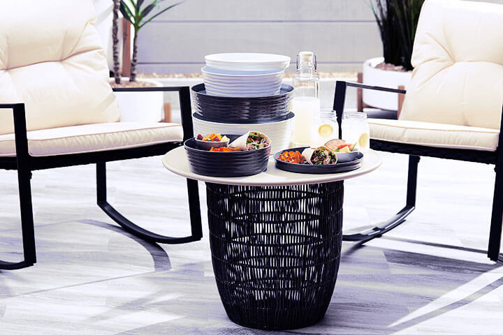The Del Mar Collection by American Metalcraft works perfectly poolside, outdoors, or indoors.
