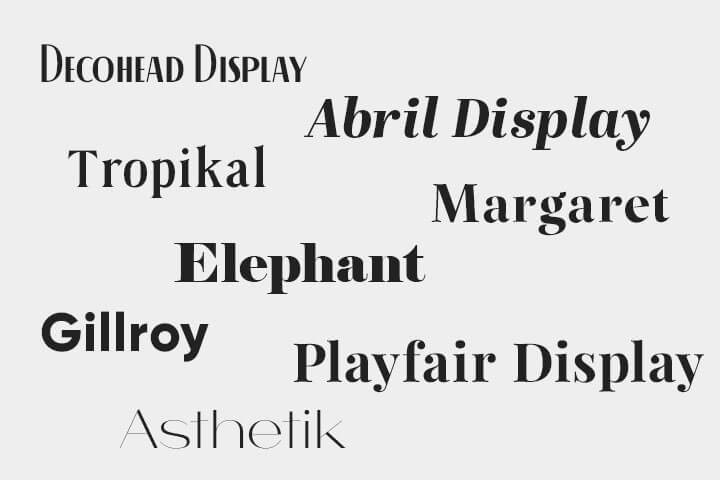 Examples of display fonts.