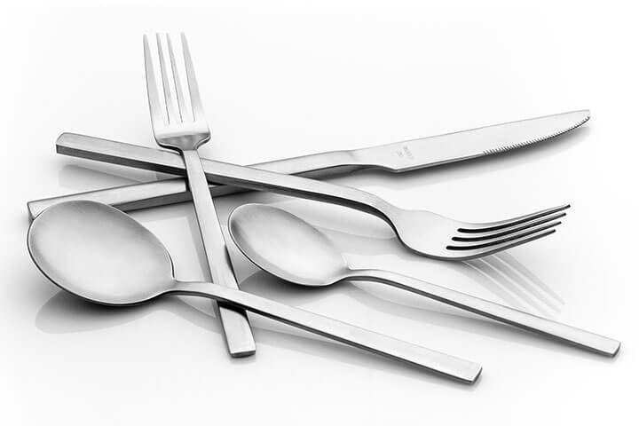 Elexa 18/0 stainless steel flatware looks and performs wonderfully in commercial settings.