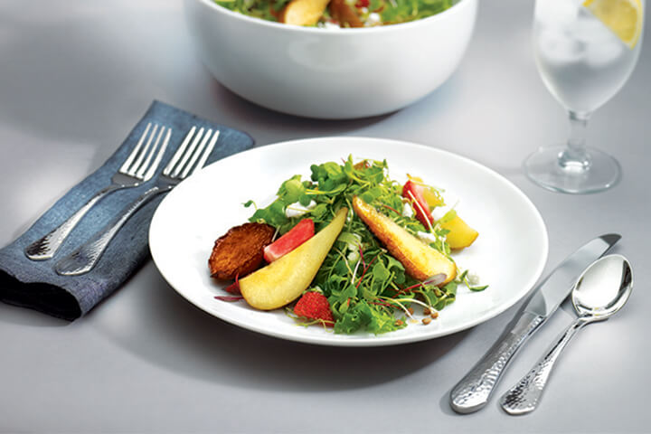 A meal with hammered flatware.