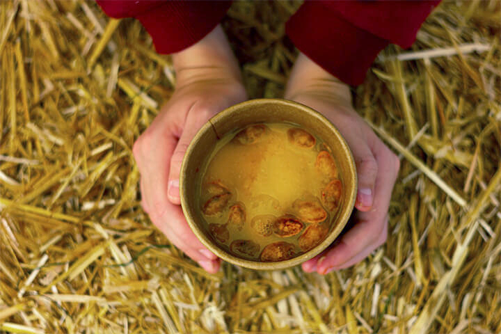 Food with hay underneath.