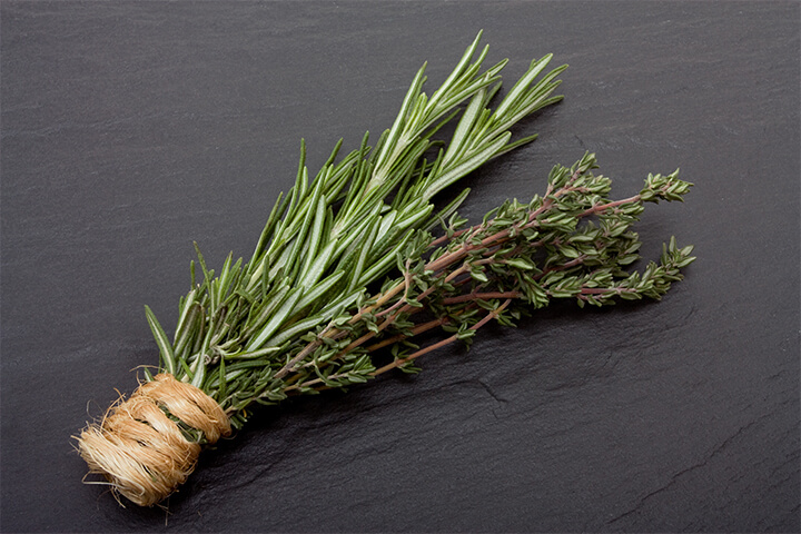 A bouquet garni on dark background.