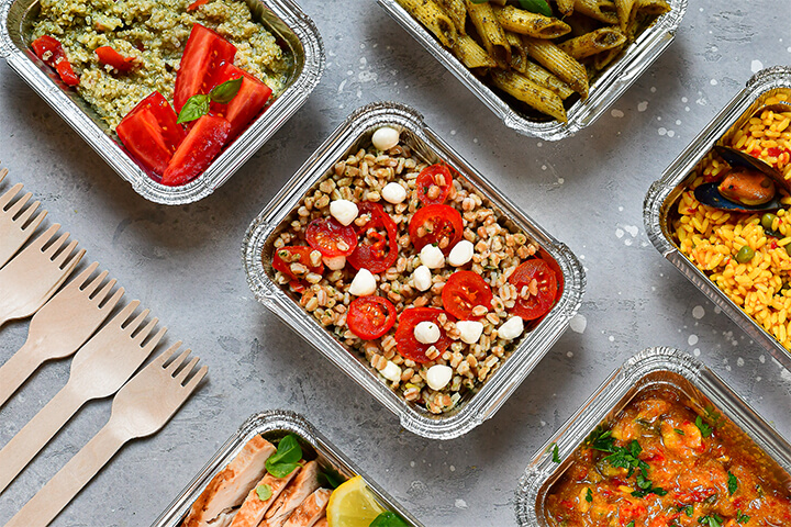 Take-out containers with a variety of grains and vegetables representing C-stores' food upgrades. 