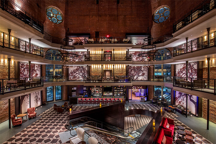 The striking interior of the Liberty Hotel, former home of the Charles Street Jail. 