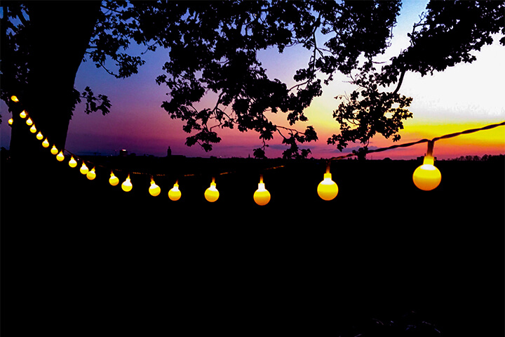String lights and a sunset. 