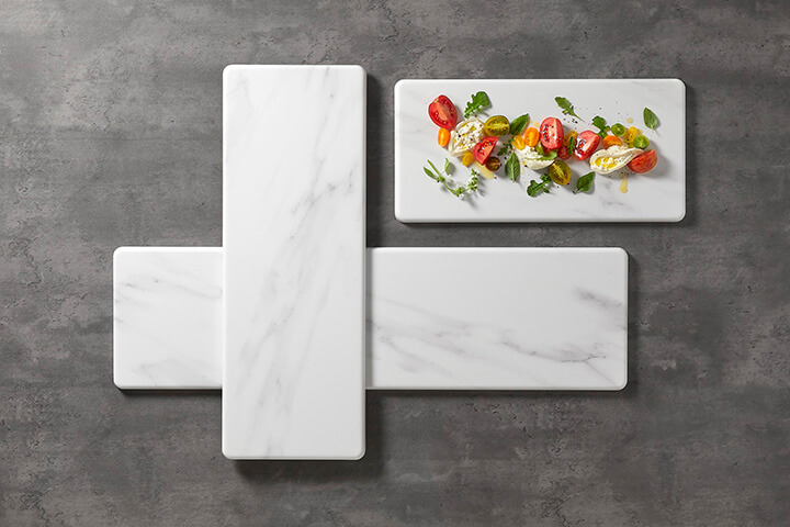 White Marble Platters by American Metalcraft