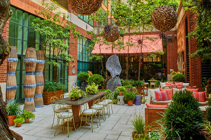 A view of the Sculpture Garden at the artful Crosby Street Hotel in New York City. This establishment was awarded three Keys.