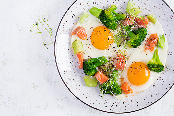 When plating, a simple, yet artfully arranged dish of eggs and vegetables elevates a standard meal. 