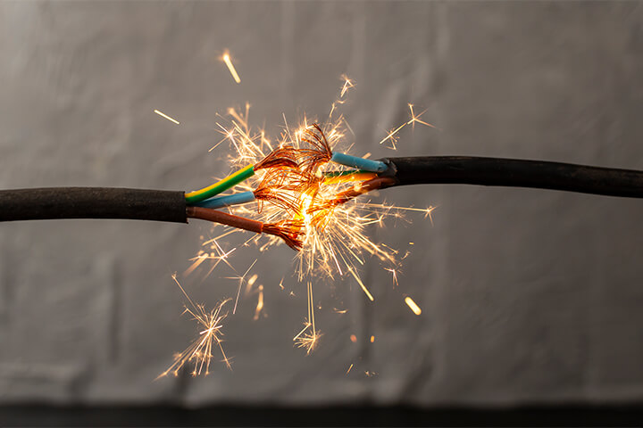 Wires spark little flames.