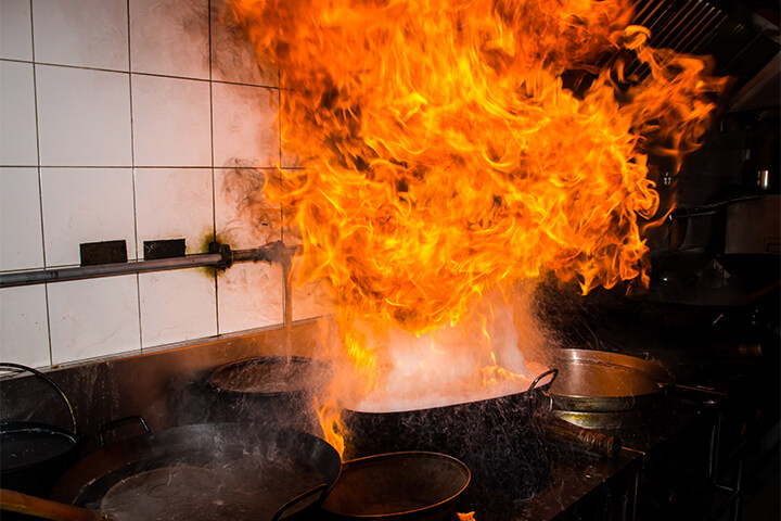 A wok on fire. 