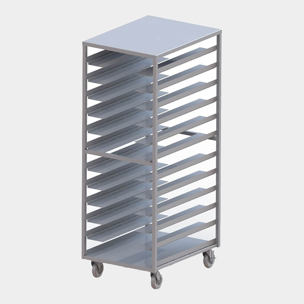 This Open-Style Room Service Cart by Dinex provides high visibility and serves food trays quicker than enclosed or closed carts. Featuring locking casters for convenient maneuverability on a variety of surfaces.