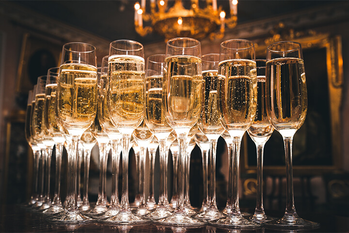 An army of flute glasses.