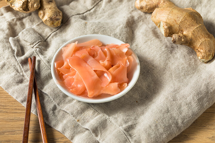 Pickled ginger in a bowl.