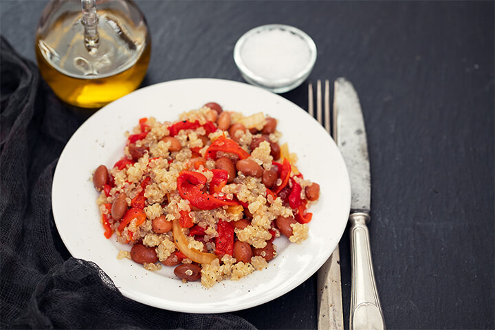 Quinoa, beans, and peppers.
