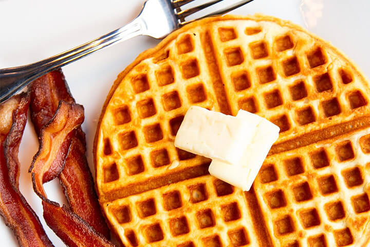 Waffles and bacon.
