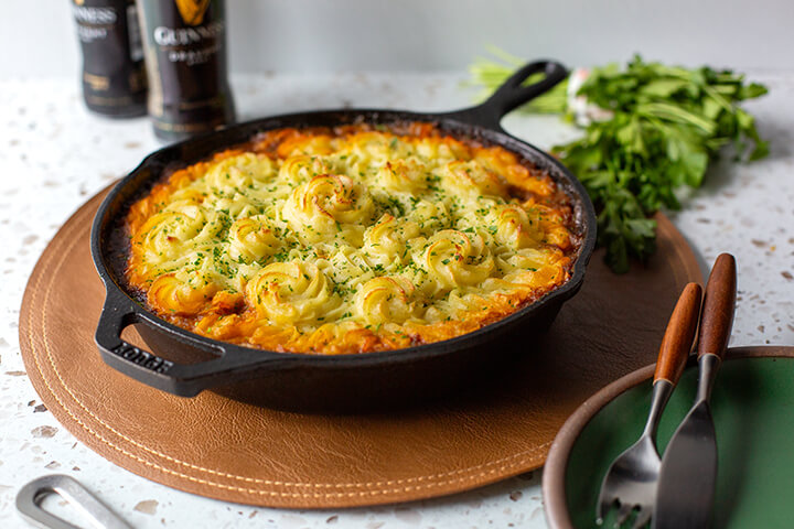 Shepherd's pie prepared in a classic Lodge Cast Iron Skillet. 