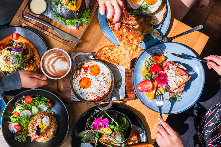 A number of brunch dishes.