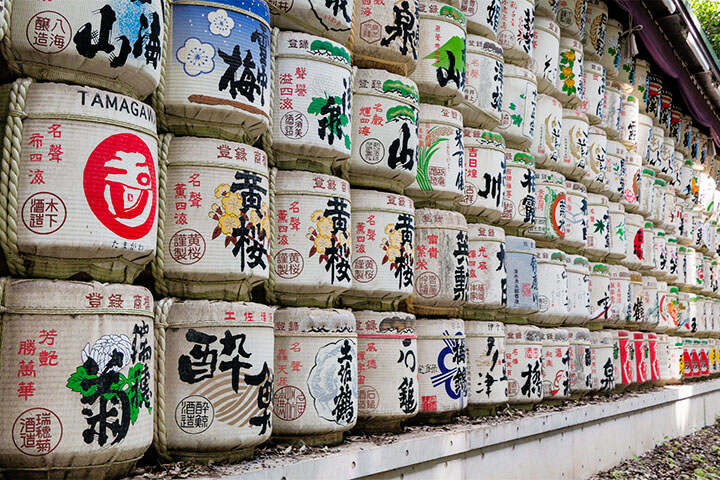 Sake barrels at Meiji shrine in Tokyo.