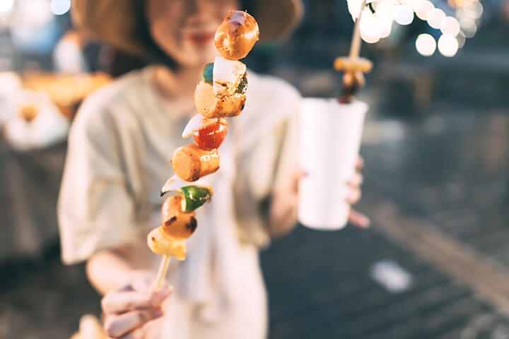 Grilled BBQ skewers in Thailand.