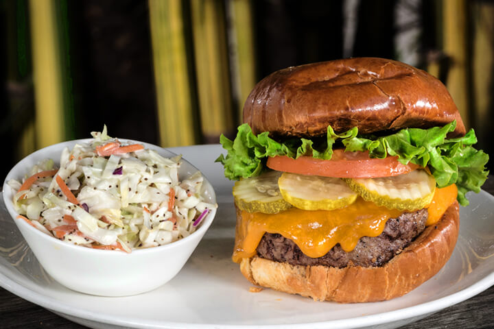 Burger and coleslaw. 