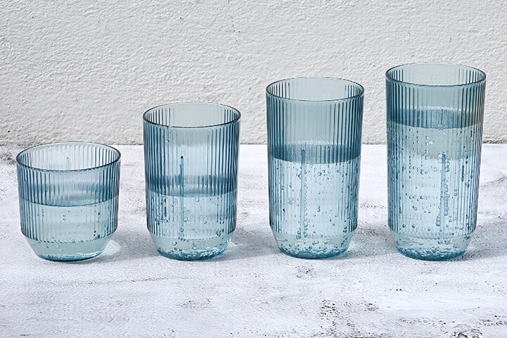 10 oz Gatsby™ Rocks, 12 oz Gatsby™ Rocks, 14 oz Gatsby™ Rocks, and 16 oz Gatsby™ Highball, shown in Peacock.