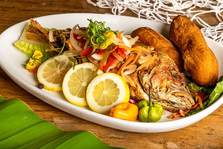 Whole prepared snapper.
