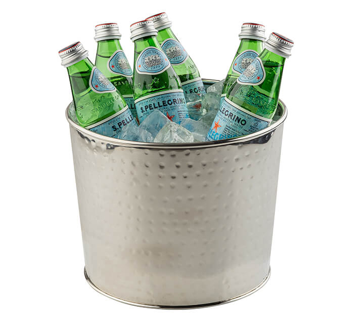 Stainless steel beverage base being used as a beverage chiller.