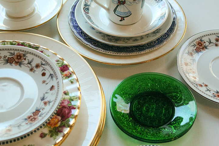 Old porcelain and glass plates.